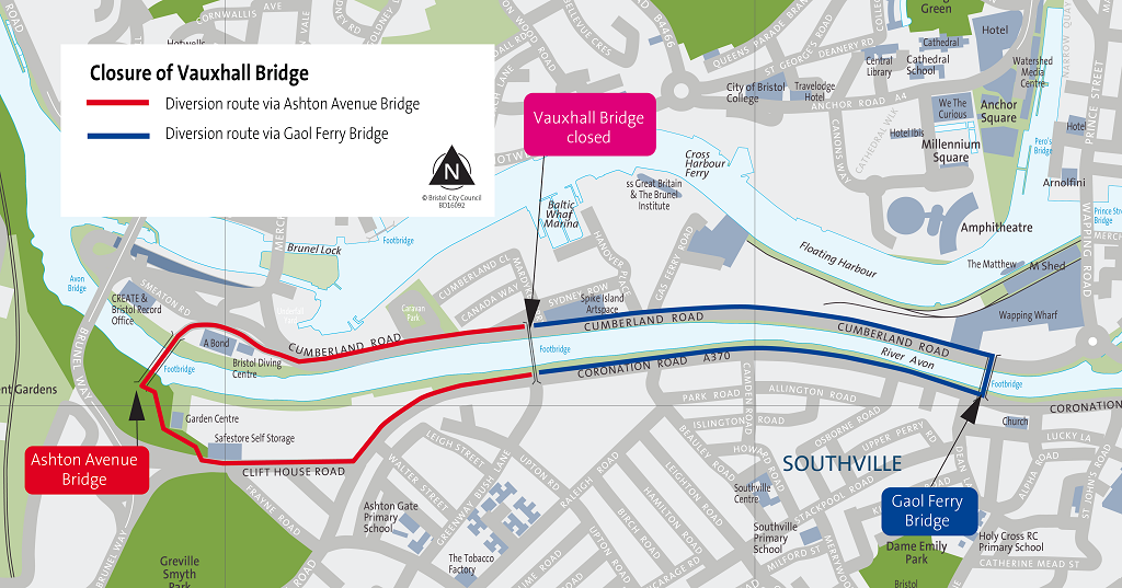 Vauxhall Bridge is closed, the diversions will signpost people along routes via Gaol Ferry Bridge, or Ashton Avenue Bridge.