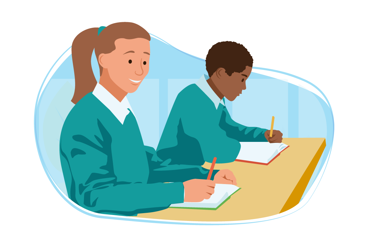 Boy and girl at desk in school