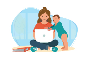 Woman with laptop and baby