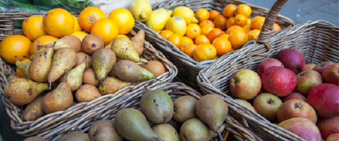 Some fruit in baskets