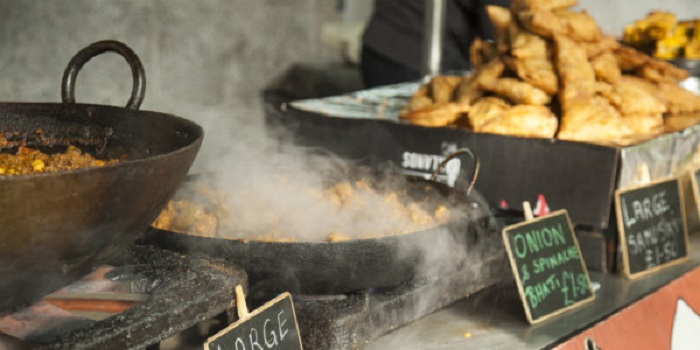 Food cooking in a pan