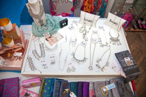 Necklaces on a table in a shop